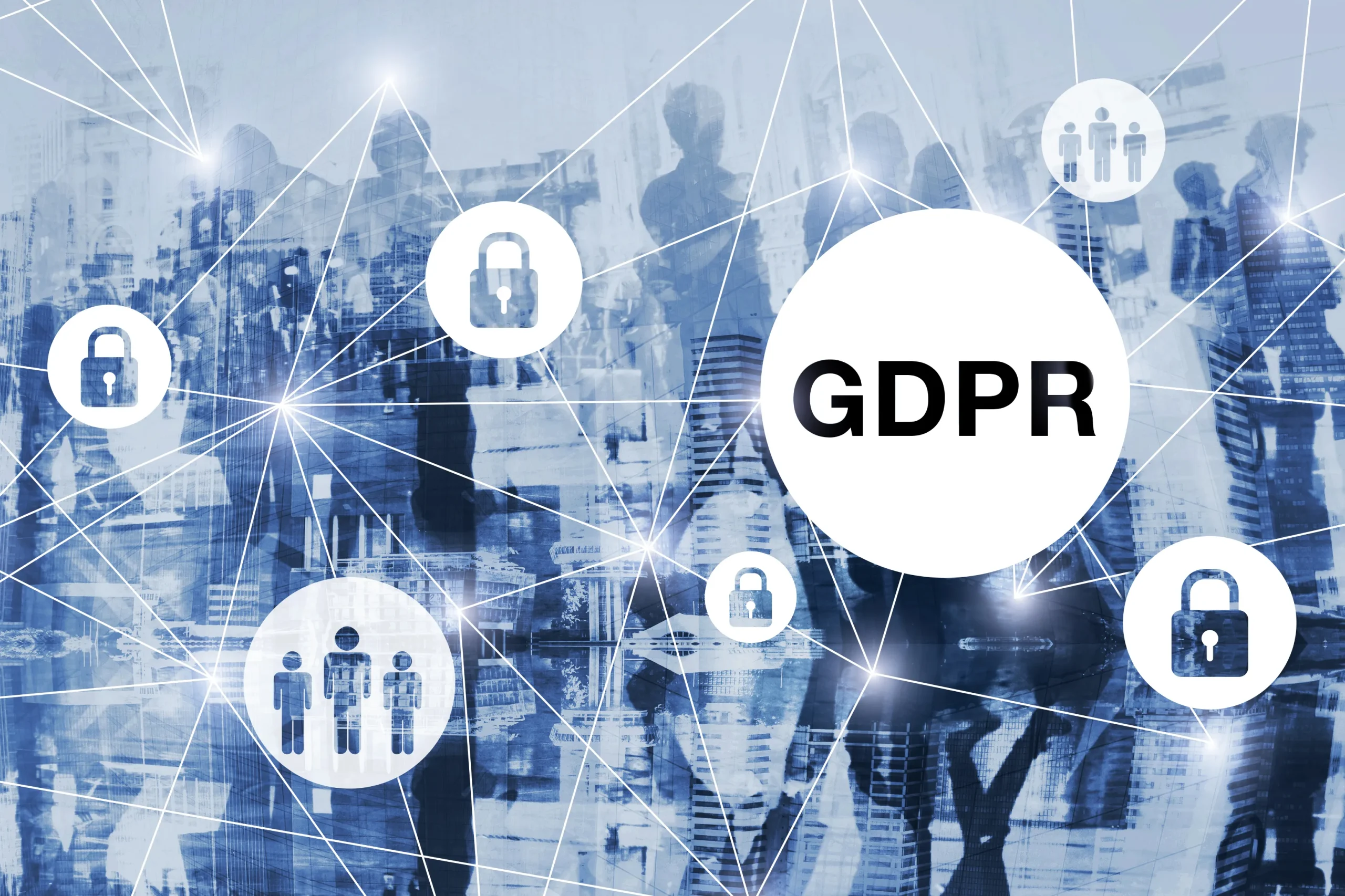 GDPR concept with padlock and people icons connected by network lines